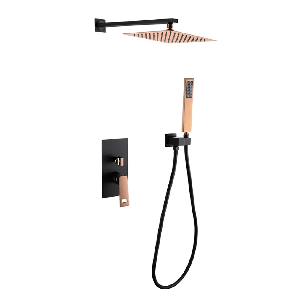 10" Wall-Mount Rainfall Shower System with Hand Shower Black & Rose Gold - Shower Head -Bathlova