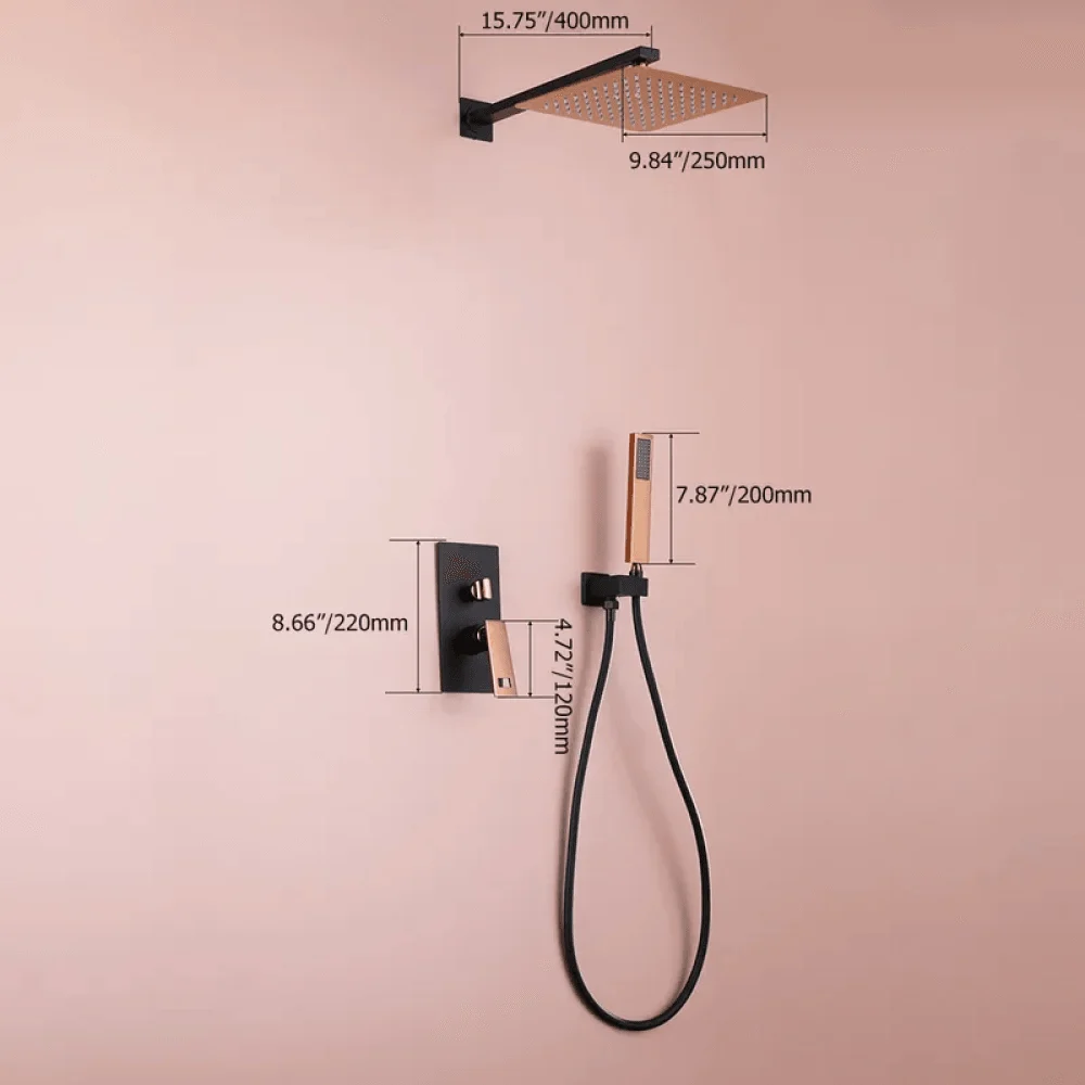 10" Wall-Mount Rainfall Shower System with Hand Shower Black & Rose Gold - Shower Head -Bathlova