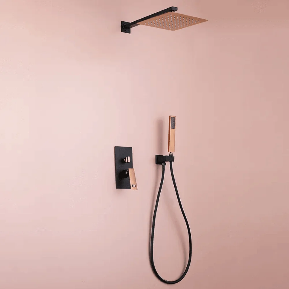 10" Wall-Mount Rainfall Shower System with Hand Shower Black & Rose Gold - Shower Head -Bathlova