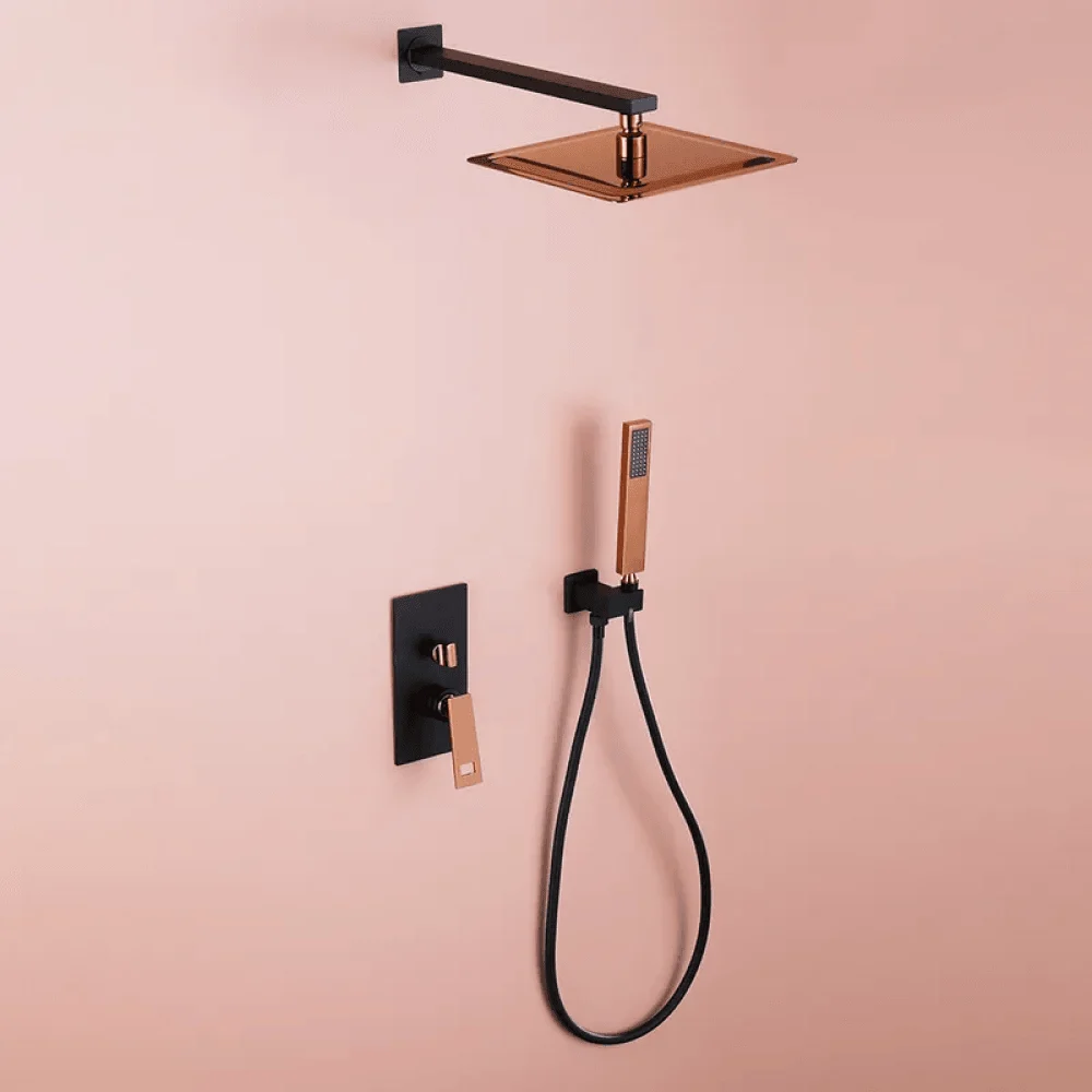 10" Wall-Mount Rainfall Shower System with Hand Shower Black & Rose Gold - Shower Head -Bathlova