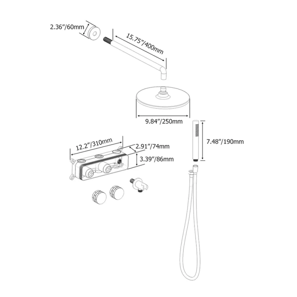 10" Wall-Mounted Round Black Shower System with Hand Shower - 2-Function -Bathlova