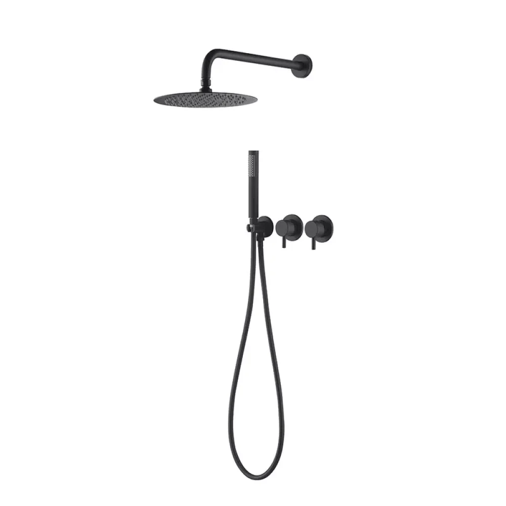 10" Wall-Mounted Round Black Shower System with Hand Shower - 2-Function -Bathlova