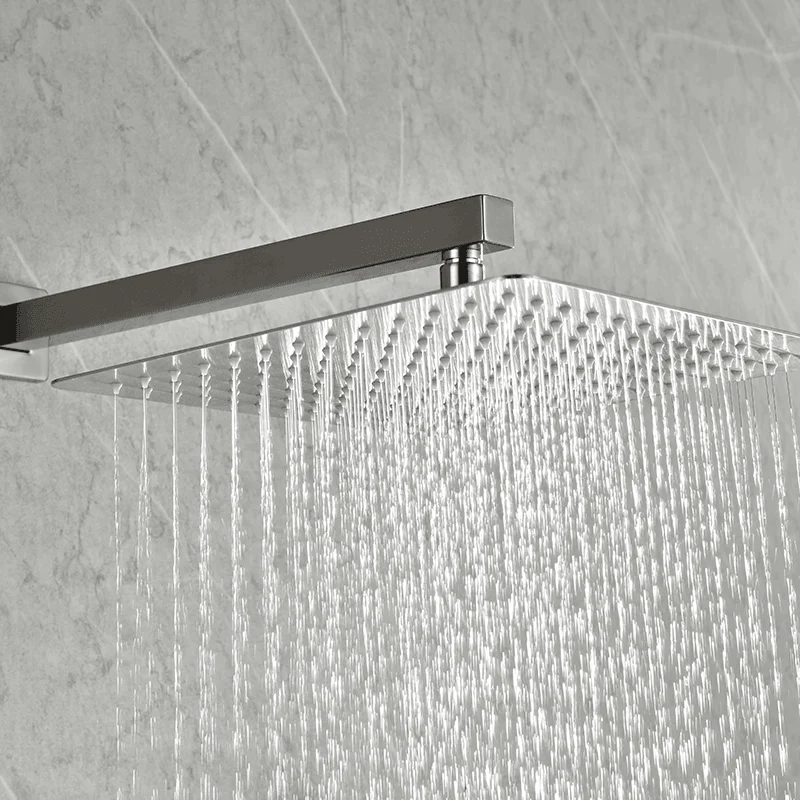 12" Brushed Nickel Wall-mounted Square Rain Shower Head System with Handheld Shower -Bathlova