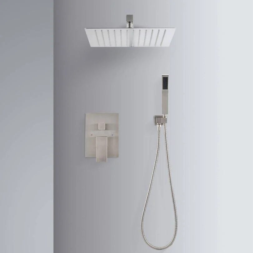 12" Ceiling Mounted Brushed Nickel Rain Shower System -Bathlova