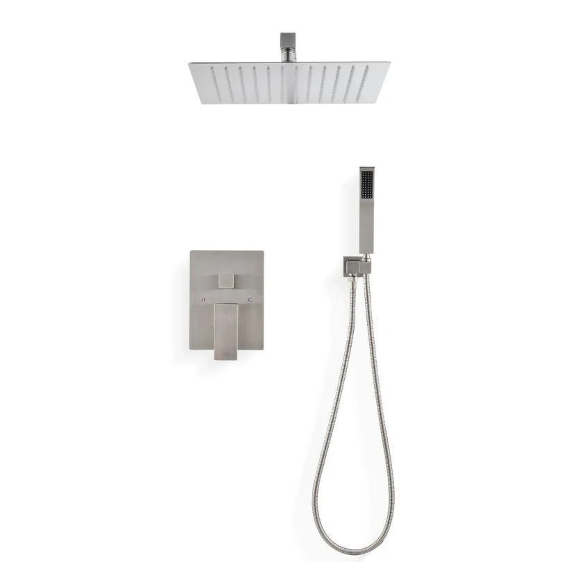 12" Ceiling Mounted Brushed Nickel Rain Shower System -Bathlova