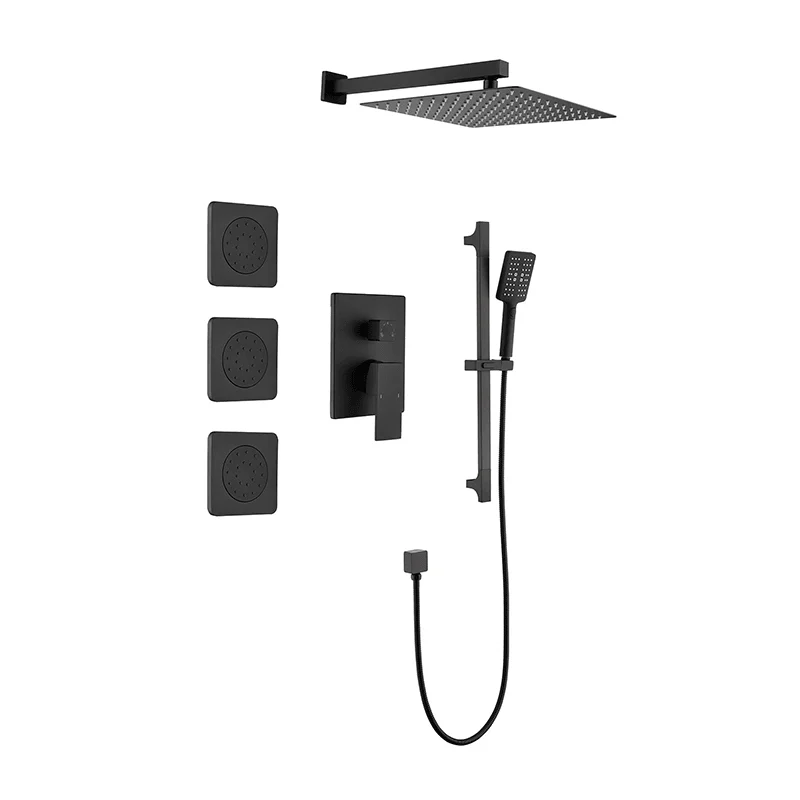 12" Matte Black Brass Shower System with Lever Handles -Bathlova