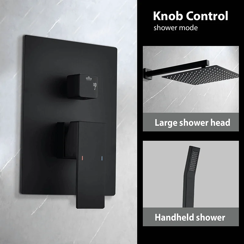 12" Matte Black Rain Shower Head Systems - Wall Mounted Shower -Bathlova