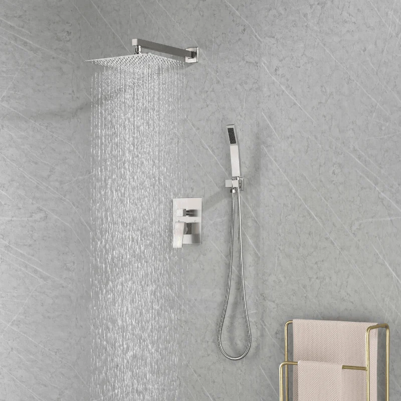 12" Rain Shower Head Systems Wall Mounted Shower - Brushed Nickel -Bathlova