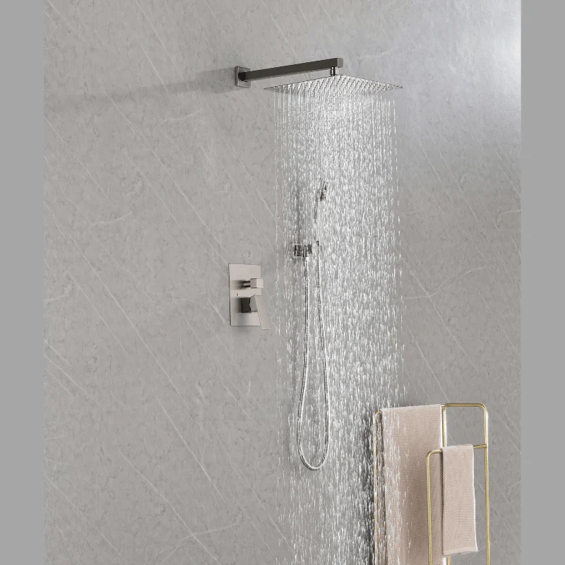 12" Rain Shower Head Systems Wall Mounted Shower - Brushed Nickel -Bathlova