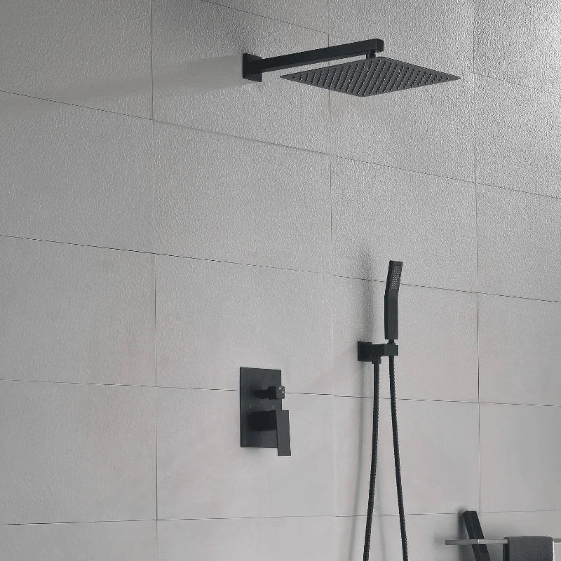 12" Rain Shower Head Systems Wall Mounted Shower - Matte Black -Bathlova