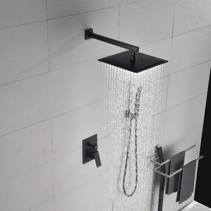 12" Rain Shower Head Systems Wall Mounted Shower - Matte Black -Bathlova