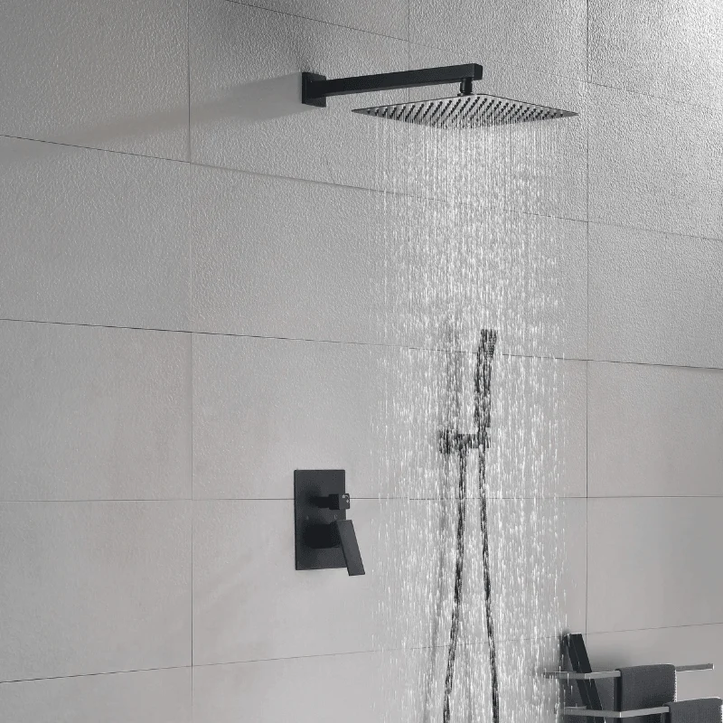 12" Rain Shower Head Systems Wall Mounted Shower - Matte Black -Bathlova