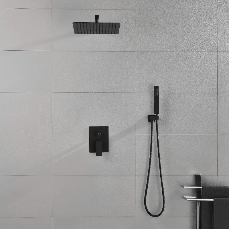 12" Rain Shower Head Systems Wall Mounted Shower - Matte Black -Bathlova