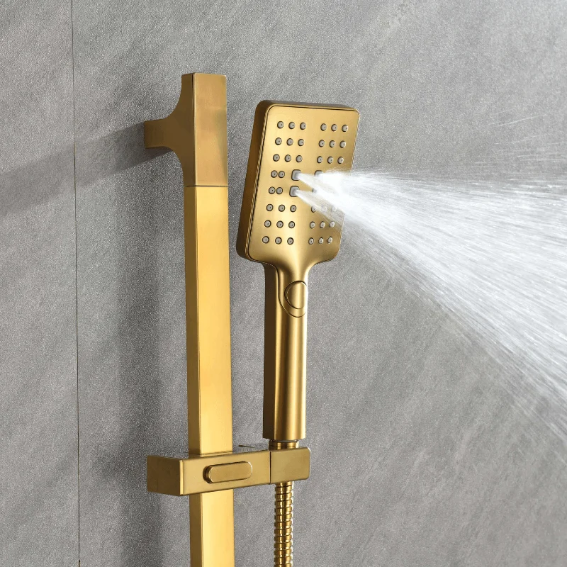 12" Rainfall Shower System with Square Shower Head - Brushed Gold -Bathlova