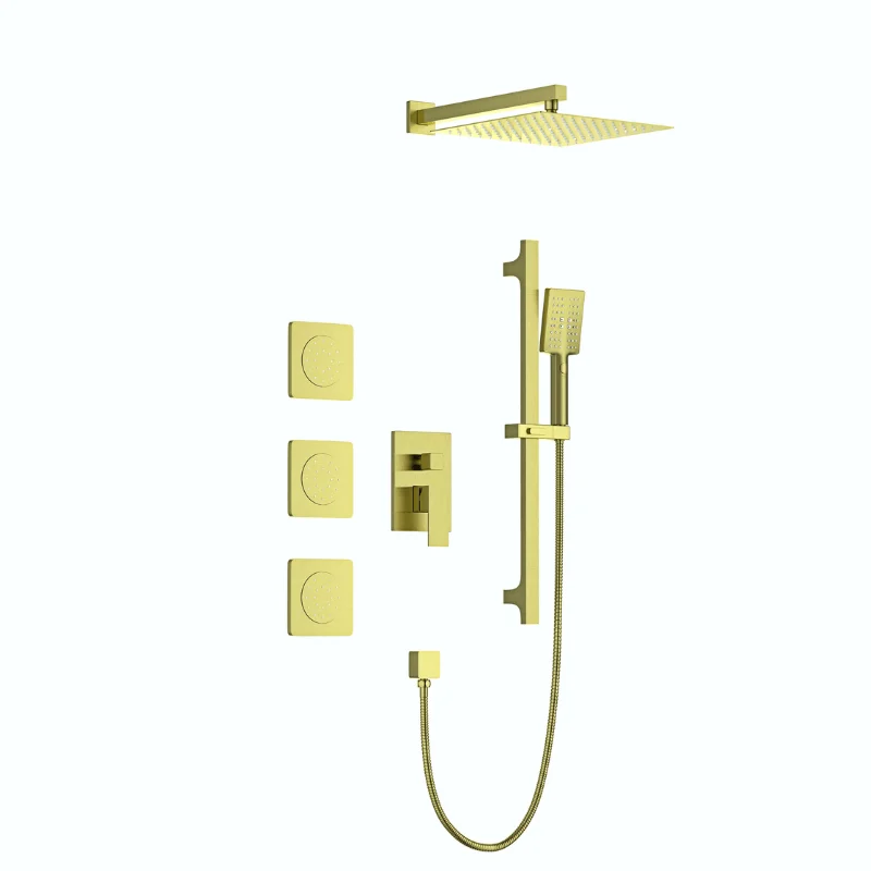 12" Rainfall Shower System with Square Shower Head - Brushed Gold -Bathlova