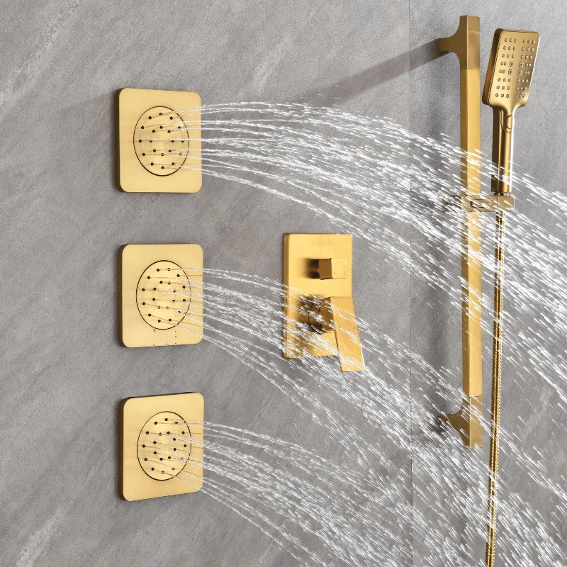 12" Rainfall Shower System with Square Shower Head - Brushed Gold -Bathlova