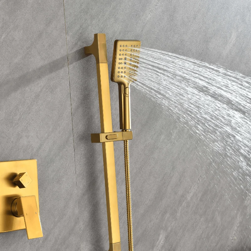 12" Rainfall Shower System with Square Shower Head - Brushed Gold -Bathlova