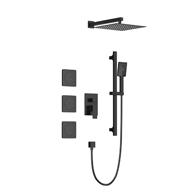 12" Rainfall Shower System with Square Shower Head - Matte Black -Bathlova