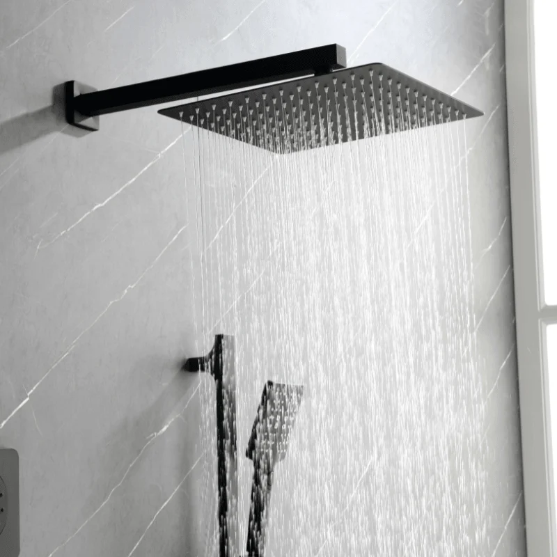 12" Rainfall Shower System with Square Shower Head - Matte Black -Bathlova