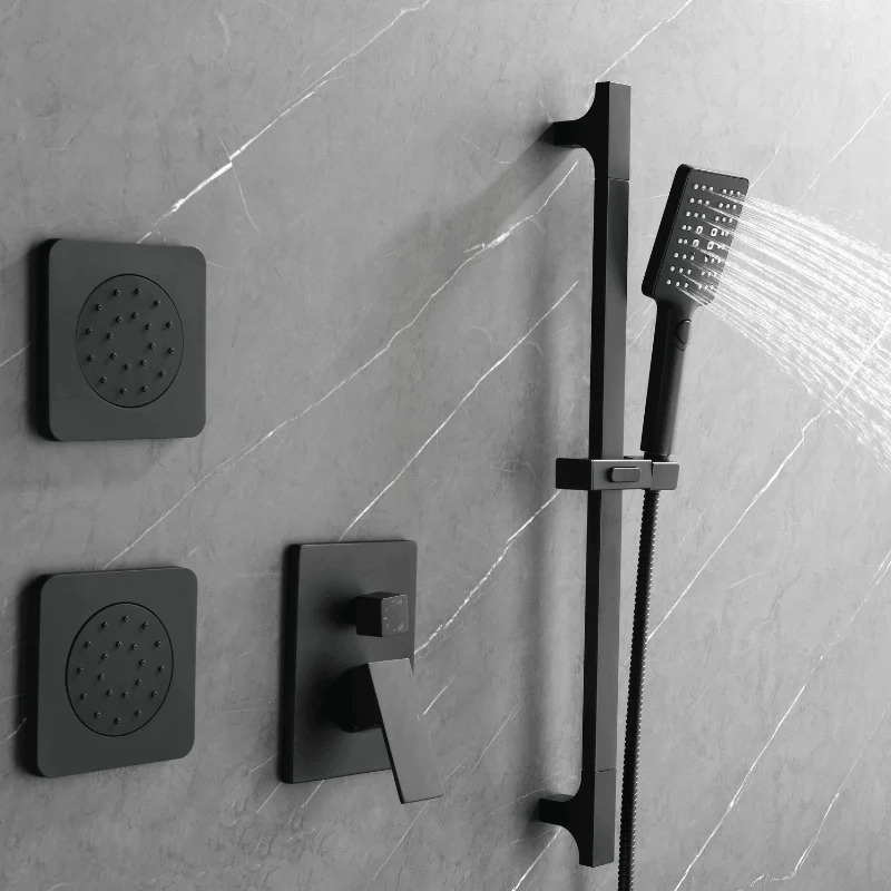 12" Rainfall Shower System with Square Shower Head - Matte Black -Bathlova