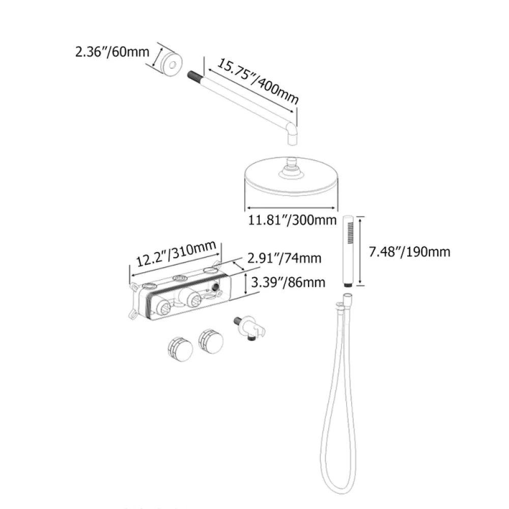 12" Wall-Mounted Rain Shower System with Hand Shower in Brushed Gold -Bathlova