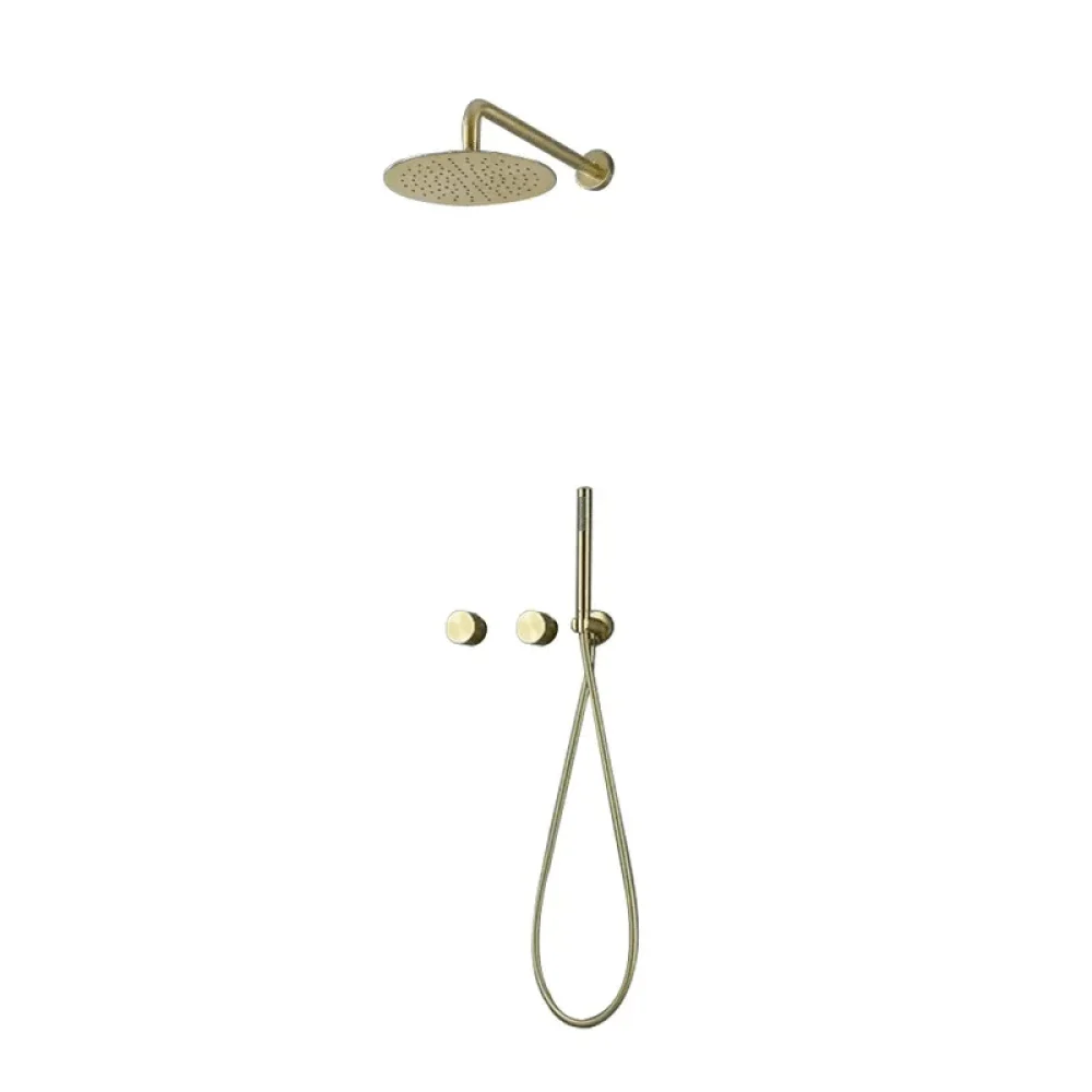 12" Wall-Mounted Rain Shower System with Hand Shower in Brushed Gold -Bathlova