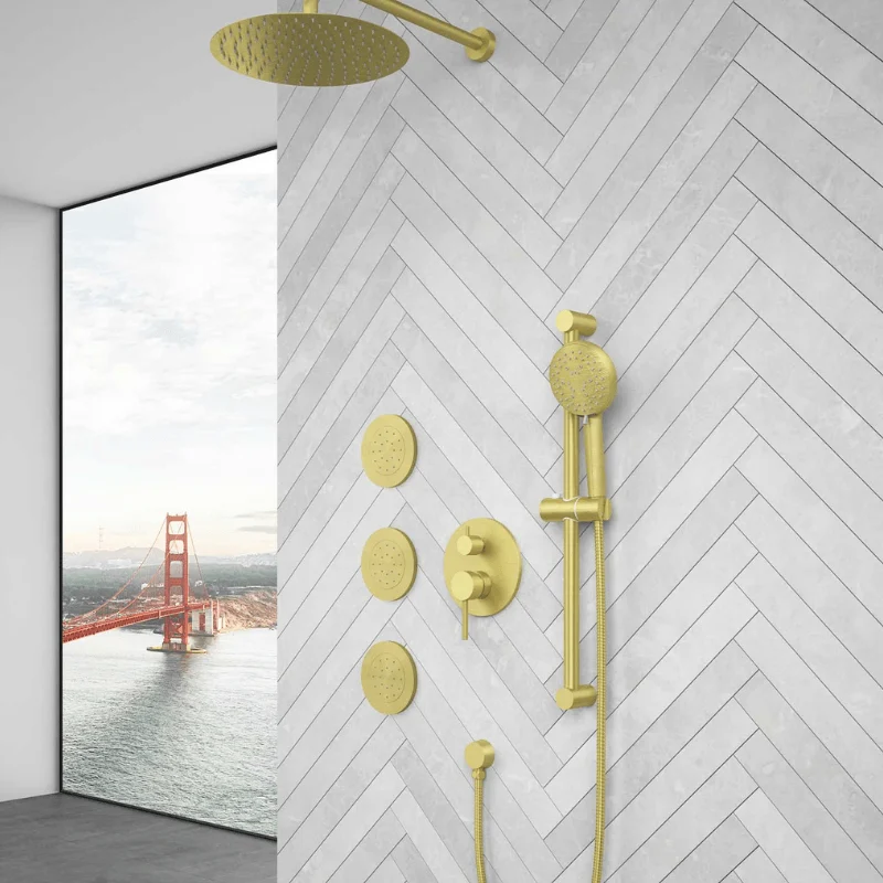 12" Waterfall Rainfall Shower System with Round Shower Head - Brushed Gold -Bathlova