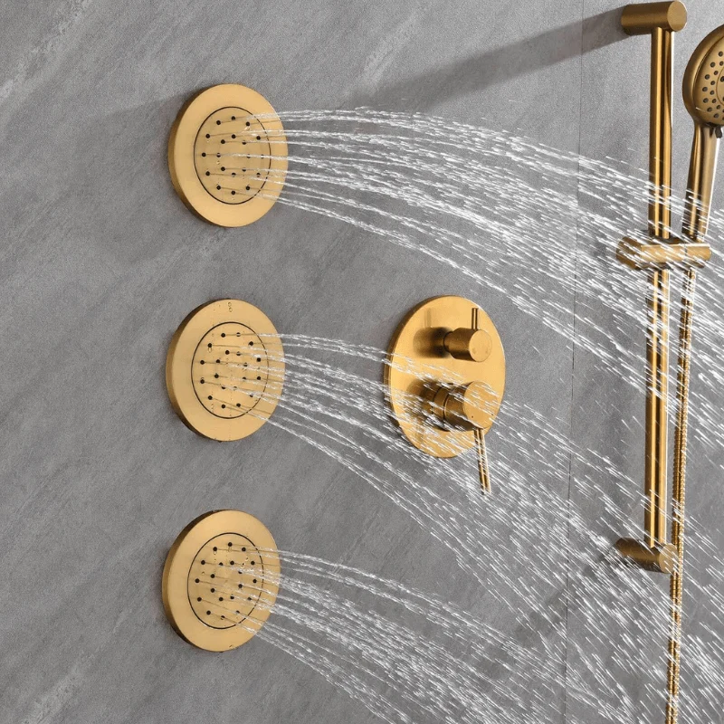 12" Waterfall Rainfall Shower System with Round Shower Head - Brushed Gold -Bathlova