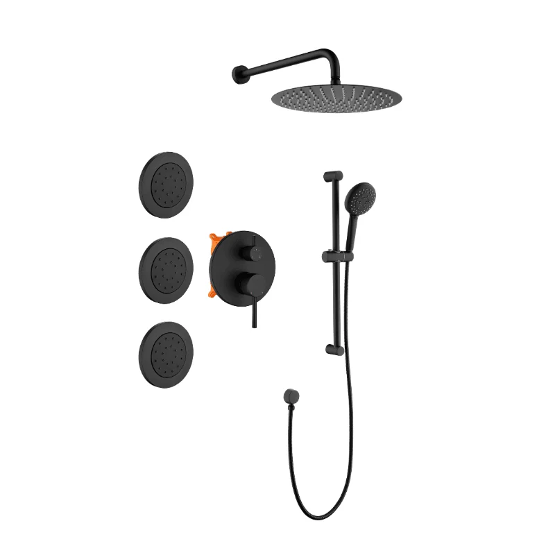 12" Waterfall Rainfall Shower System with Round Shower Head - Matte Black -Bathlova