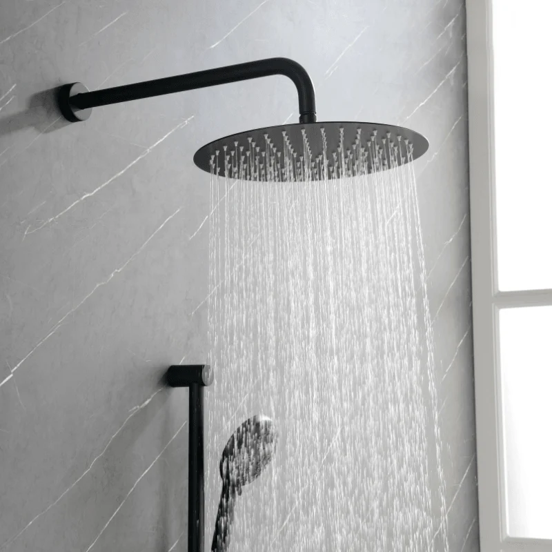 12" Waterfall Rainfall Shower System with Round Shower Head - Matte Black -Bathlova