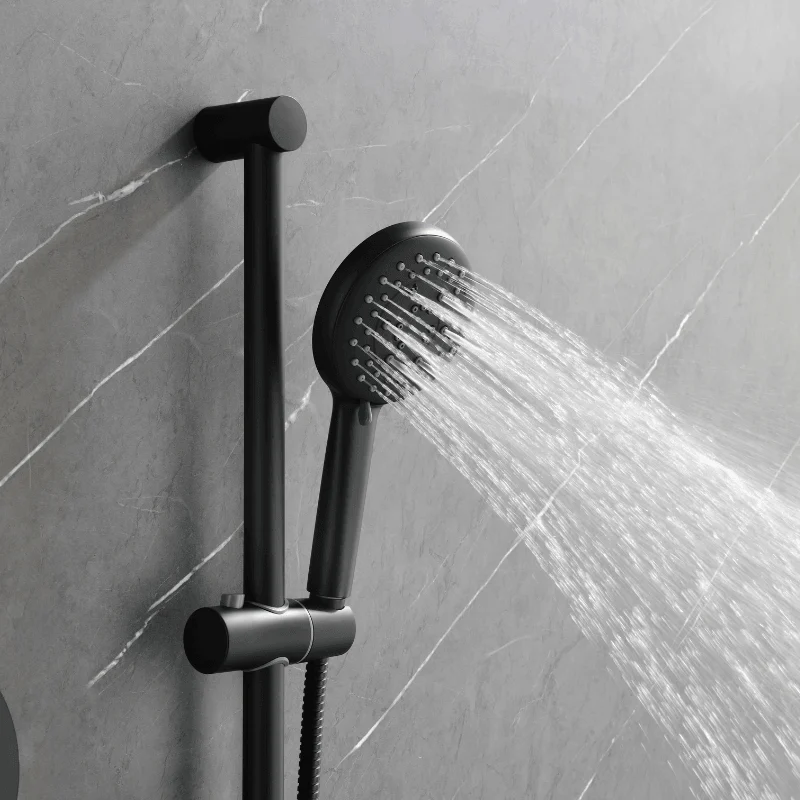 12" Waterfall Rainfall Shower System with Round Shower Head - Matte Black -Bathlova