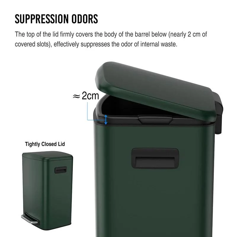 13 Gallon Trash Can with Foot Operated Pedal & Soft Close Lid - 50L Trash Can in Green Finish -Bathlova