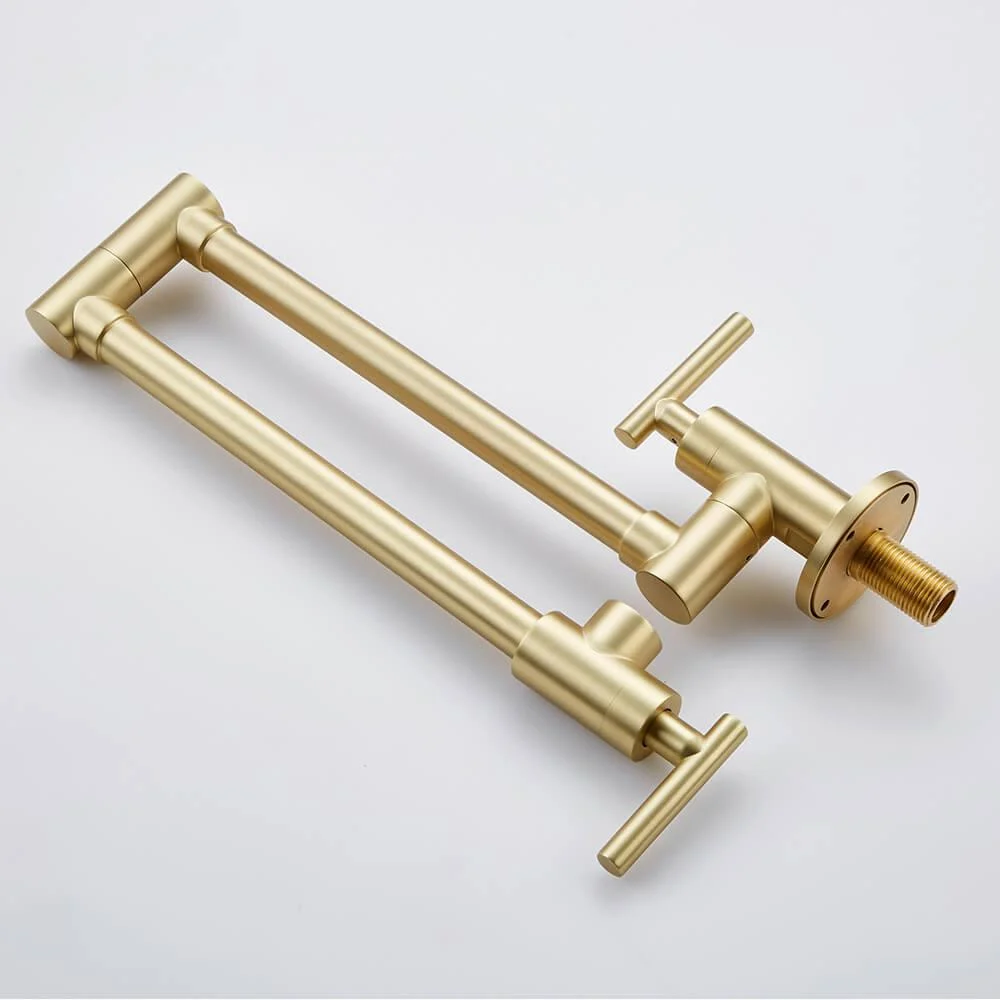 14" Brushed Gold Wall Mounted Foldable Pot Filler Kitchen Tap - Double Handle Tap -Bathlova