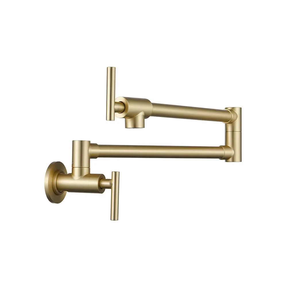 14" Brushed Gold Wall Mounted Foldable Pot Filler Kitchen Tap - Double Handle Tap -Bathlova