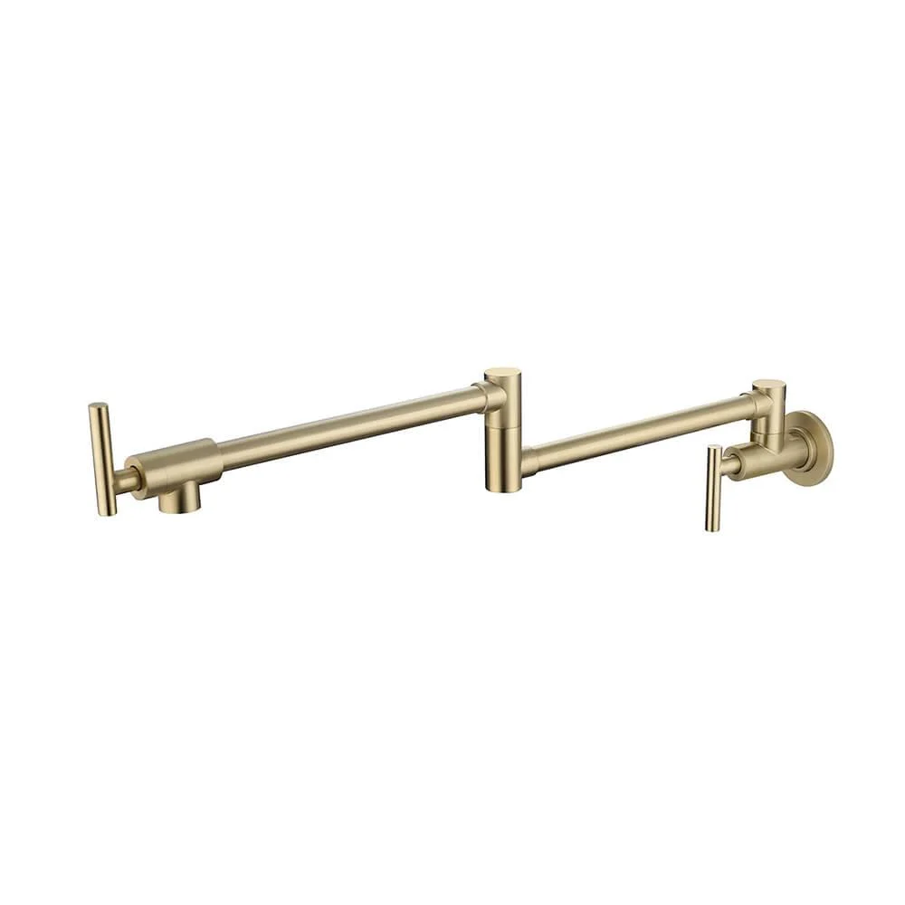 14" Brushed Gold Wall Mounted Foldable Pot Filler Kitchen Tap - Double Handle Tap -Bathlova