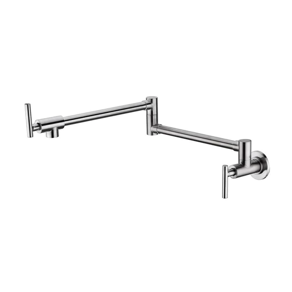 14" Brushed Nickel Brass Wall Mounted Folding Pot Filler Kitchen Tap -Bathlova