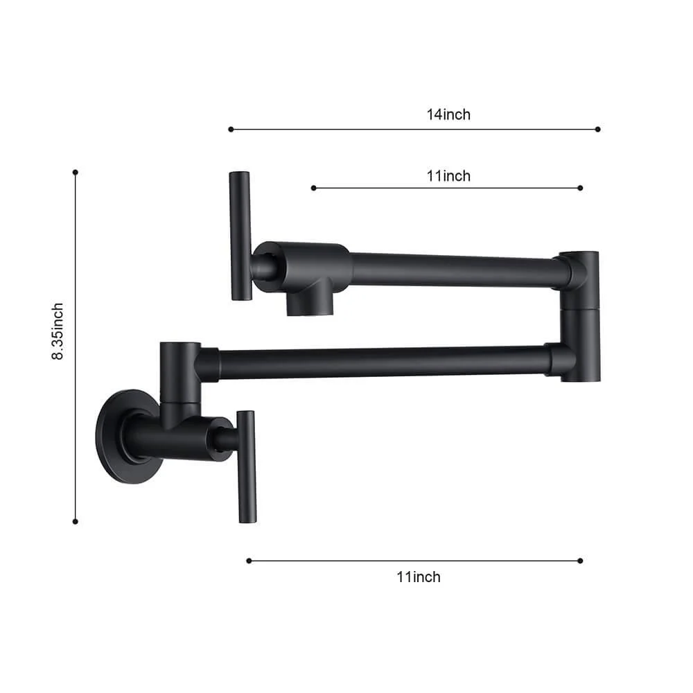 14" Matte Black Wall Mounted Folding Pot Filler Kitchen Tap - Brass Tap -Bathlova