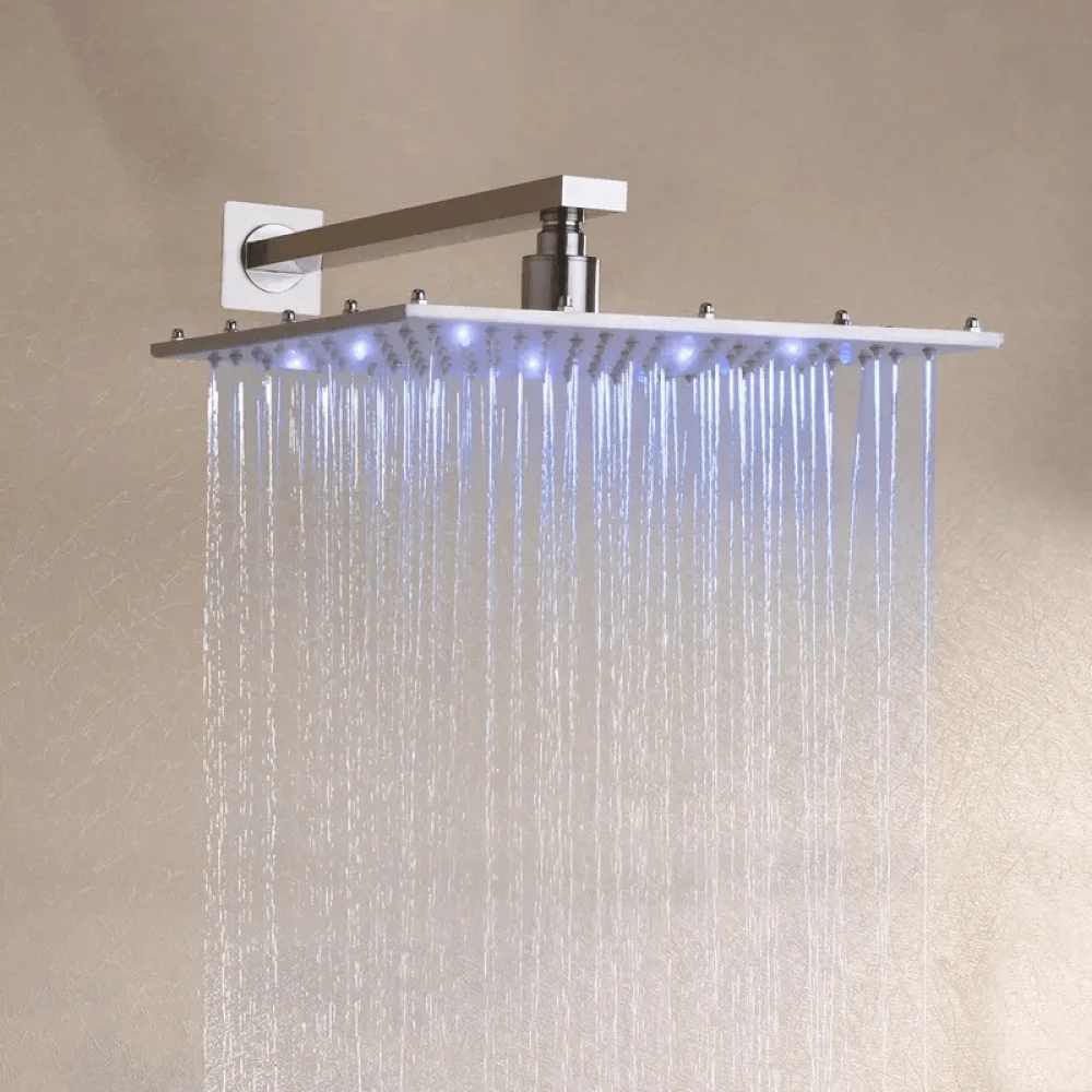 16" Luxurious Square Rain Shower System Wall-Mount with Hand shower & 6 Body Sprays in Brushed Nickel - Thermostatic -Bathlova