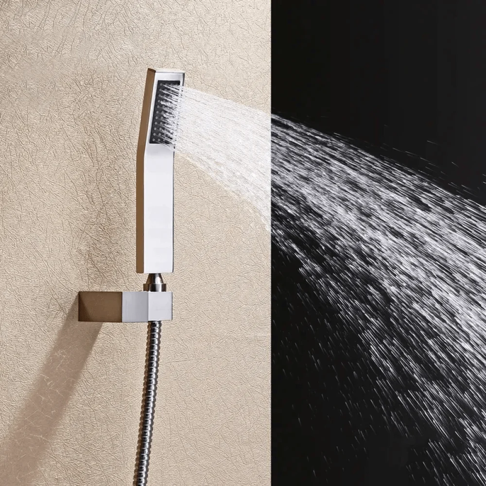 16" Luxurious Square Rain Shower System Wall-Mount with Hand shower & 6 Body Sprays in Brushed Nickel - Thermostatic -Bathlova