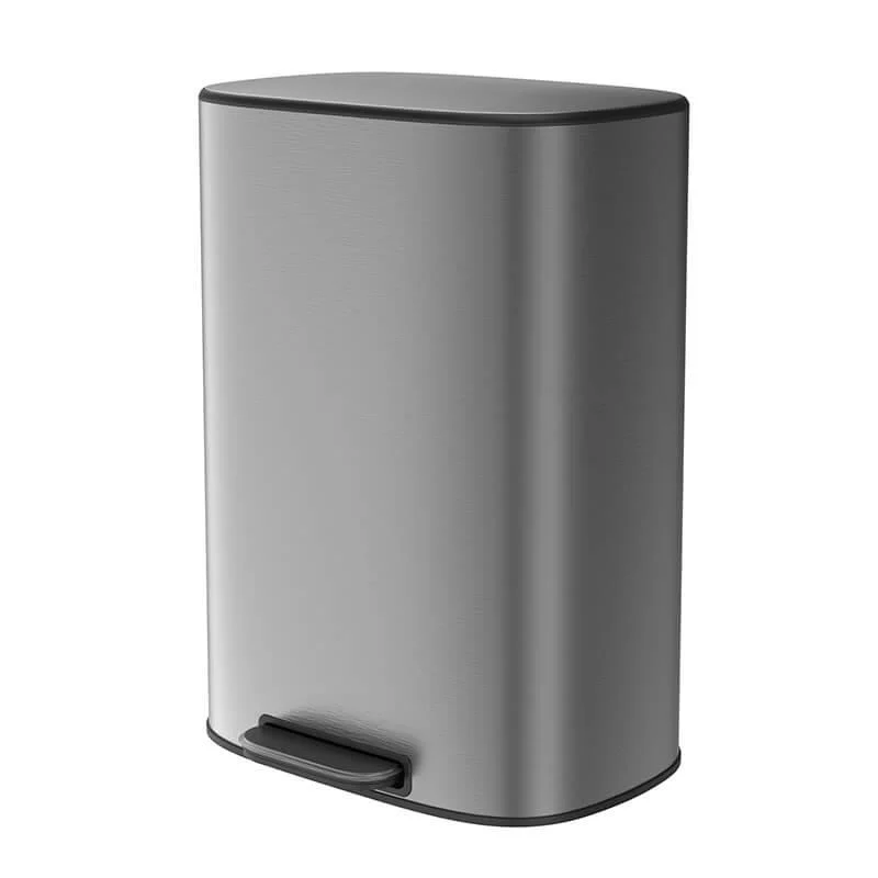 18" Silver Grey 13 Gallon Trash Can - Stainless Steel Ellipse Dust Bin -Bathlova