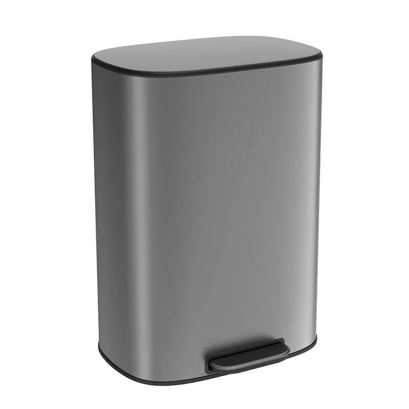 18" Silver Grey 13 Gallon Trash Can - Stainless Steel Ellipse Dust Bin -Bathlova