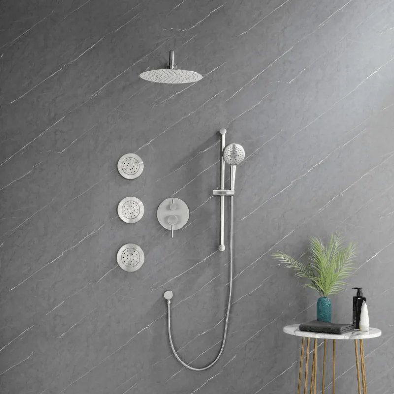 18" Waterfall Rainfall Shower System with Round Shower Head - Brushed Nickel -Bathlova