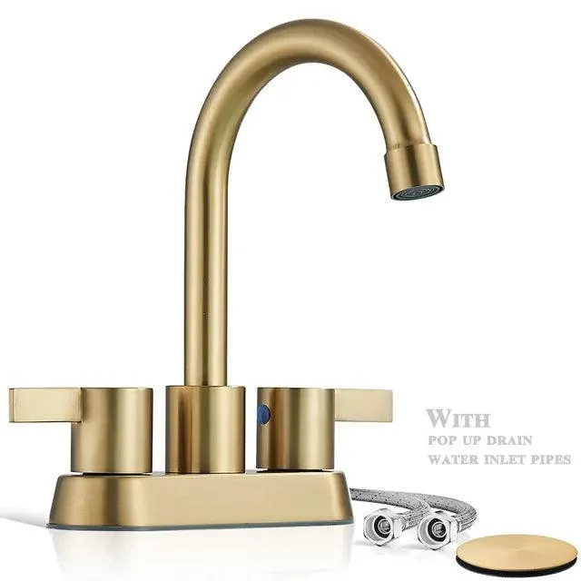 2-Handle Bathroom Tap for Lavatory with Pop-up Sink Drain and Tap -Bathlova