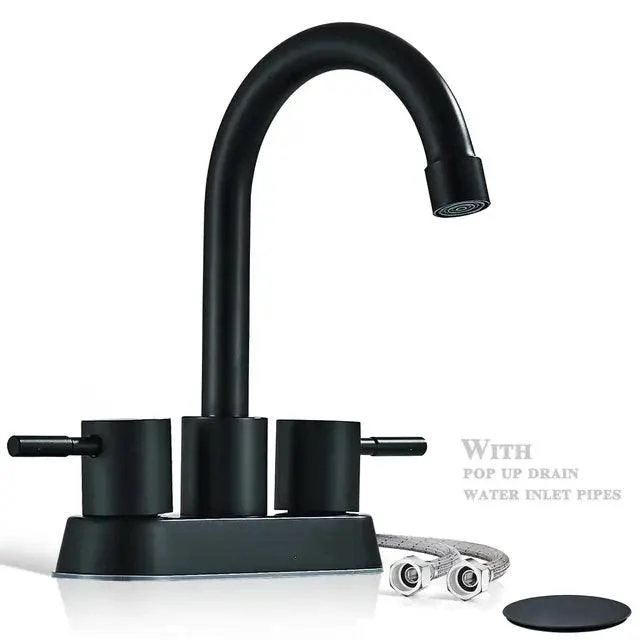 2-Handle Bathroom Tap for Lavatory with Pop-up Sink Drain and Tap -Bathlova