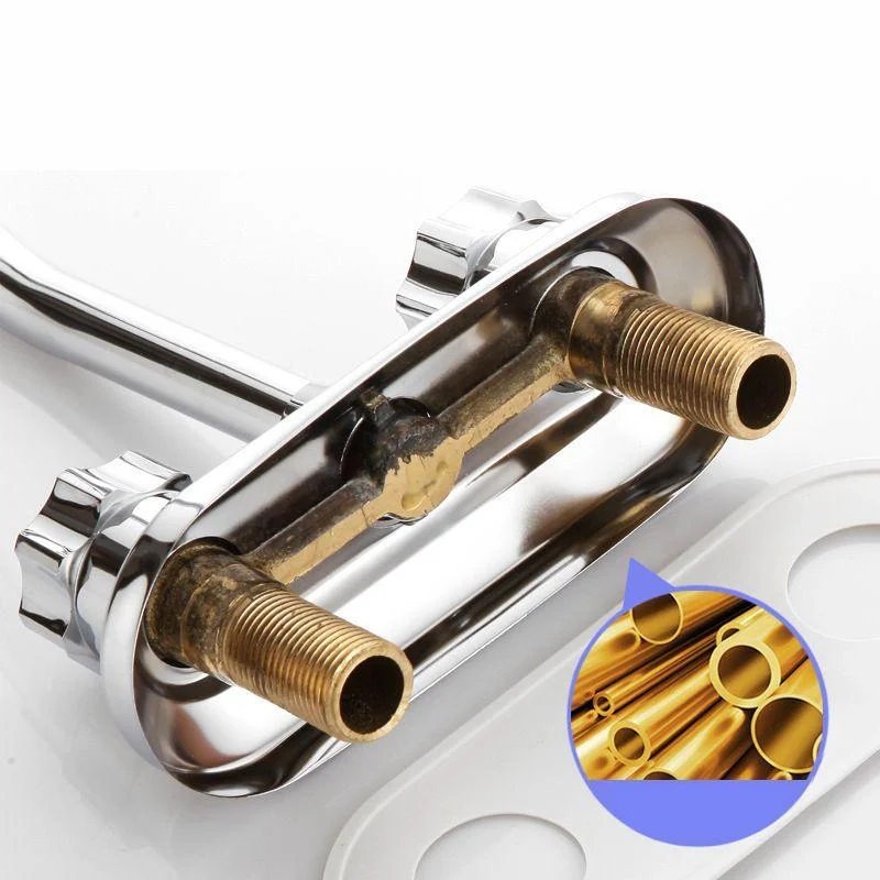 2-handles Brass Bathroom Tap Modern High-arc Center Tap -Bathlova