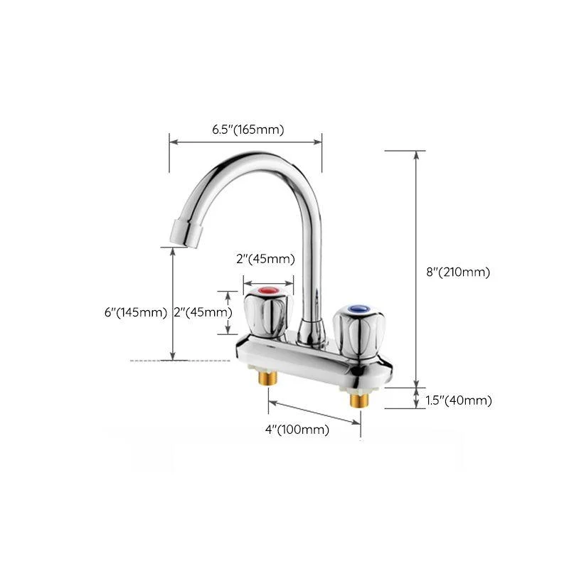 2-handles Brass Bathroom Tap Modern High-arc Center Tap -Bathlova