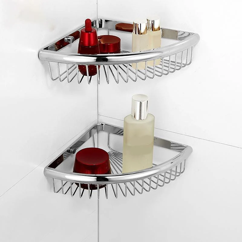 2 Piece Brass Modern Bathroom Hardware Set Bath Shelf in Polished Silver -Bathlova