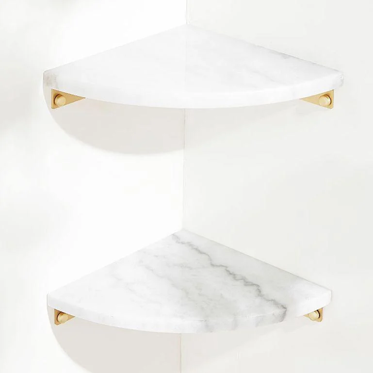 2 Piece Marble Bath Shelf Brass Bathroom Hardware Set in White/Green -Bathlova