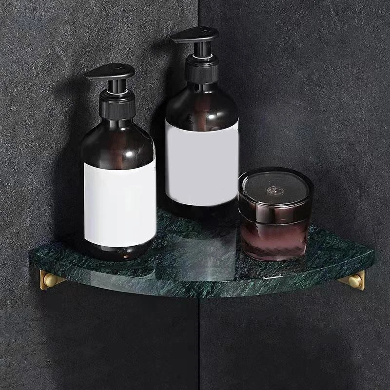 2 Piece Marble Bath Shelf Brass Bathroom Hardware Set in White/Green -Bathlova