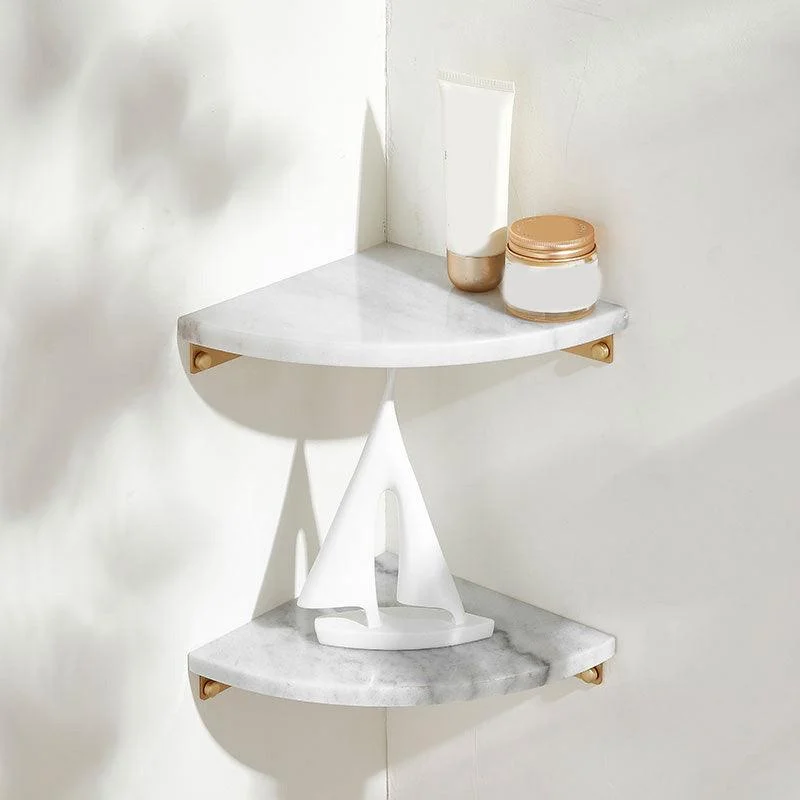 2 Piece Marble Bath Shelf Brass Bathroom Hardware Set in White/Green -Bathlova